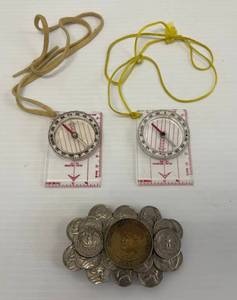 lot 52 image: Group Including Coin Belt Buckle And Compasses