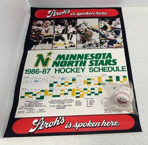 lot 60 image: Vintage Strohs Minnesota North Stars Calendar 1986-87 And Phillips 76 Minnesota Twins Baseball