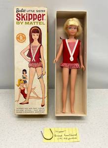 lot 94 image: 1963 Skipper Doll Barbies Little Sister In Original Box With Brass Headband