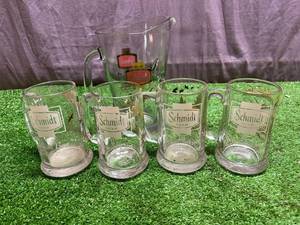 lot 175 image: Schmidt Beer Collectors Glass Mugs Series 1, Mugs 1-4 and Matching Glass Pitcher
