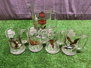 lot 176 image: Schmidt Beer Collectors Glass Mugs Series 1, Mugs 5-8 and Matching Glass Pitcher