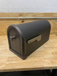 ARCHITECTURAL MAILBOXES Roxbury Rubbed Bronze, Large, Steel, Post Mount Mailbox with Premium Cast Aluminum Knob and Champagne Flag