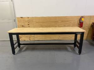 HUSKY 8 ft. Adjustable Height Solid Wood Top Workbench