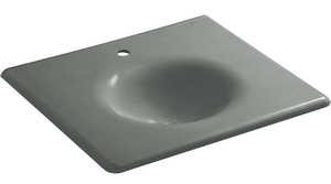 KOHLER K-3048-1-FT IronImpressions 25 Cast Iron One-Piece Surface and Integrated Bathroom Sink with Single-Hole Faucet Drilling, Basalt