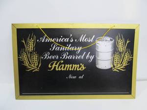 lot 9 image: Vintage 1950s era HAMMS Beer Hanging Sign 