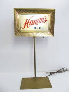 lot 11 image: Awesome Vintage HAMMS Lighted Beer Sign wStand