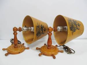 lot 12 image: Pair of Vintage Nautical BoatShips Wheel Wall Sconce Lamps