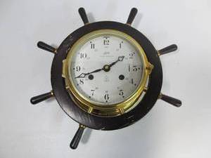 lot 13 image: Vintage SCHATZ Royal Mariner BrassWood Ships Wheel Wall Clock