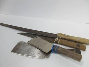 lot 43 image: Group of Vintage & Antique Butcher Tools - 2 Cleavers