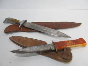 lot 44 image: 2 Vintage Fixed Blade Knives wSheaths 