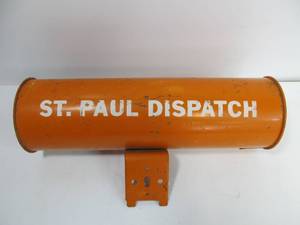 lot 70 image: Vintage Saint Paul Dispatch & Pioneer Press Orange Metal Newspaper Mailbox