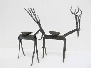 lot 100 image: Hand Wrought Iron Gazelle Sculptures
