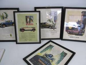 lot 139 image: Group of Framed Vintage Late 20s Automobile Advertisements