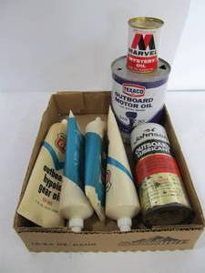 lot 155 image: Vintage Boat Motor Oil & other Advertising Cans etc