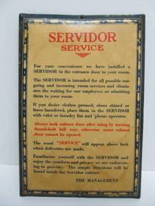 lot 115 image: Very Cool Original Vintage 1920s-30s Metal Hotel SERVIDOR Service Advertising sign