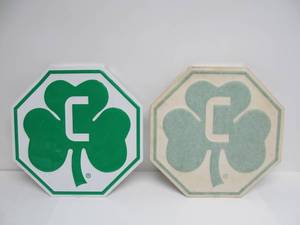 lot 163 image: 2 Vintage Metal Shamrock Advertising Signs - One wOriginal Wrapper