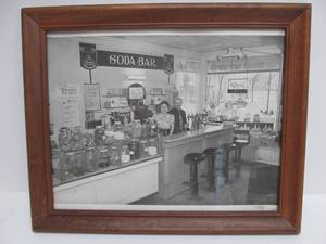 lot 166 image: Framed Vintage Soda Shop Candy Store Interior Photo