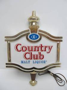 lot 177 image: Working Vintage COUNTRY CLUB Lighted Malt Liquor Beer Sign