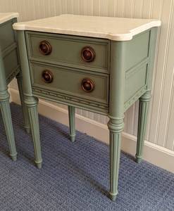 lot 9 image: Pair of Marble Topped Etienne Accent Tables by Frontgate