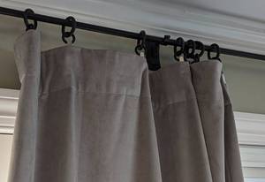 lot 45 image: Grey Microsuede Fabric Curtain Panels