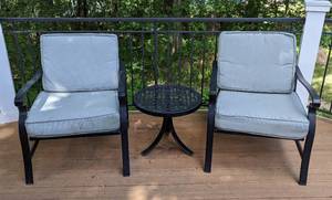 lot 6A image: Pair of Lightweight Metal Patio Chairs and Accent Table