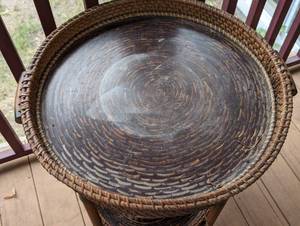 lot 58 image: Round Tiered Wicker Accent Table