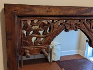 lot 103 image: Petite Wood Wall Mirror with Hooks