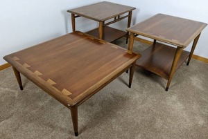 lot 38 image: Vintage 3-Piece Set of Lane Mid Century Modern Acclaim Series Coffee Table and 2 End Tables