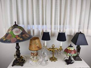 lot 72 image: Collection of Lamps Deer, Glass, Floral, Black, Etc. 