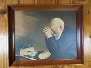 lot 81 image: Religious Christian Man Praying Over Bread Art