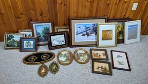 lot 93 image: Collection of 18 Pieces of Framed Wall Art Wildlife, Pheasant, Beach, Floral, Country, Etc.