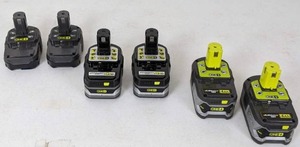 lot 104 image: Ryobi One Set of Six Replacement Batteries P102, P108, and P192