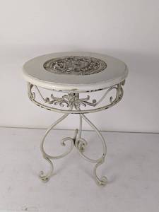 lot 106 image: White Metal and Wood Side Table