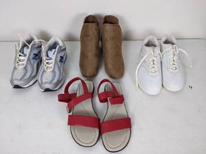 lot 124 image: (4) Pairs of Womens Shoes Sizes 8, 8.5, and 10 - White Stag Sandals, Easy Spirit and New Balance White Sneakers, Seven7 Suede Soho Boot
