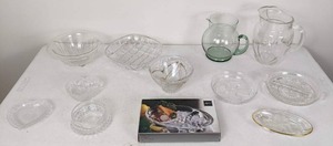 lot 152 image: Assortment of Clear Glass Serving Dishes Pitchers, Relish Trays and More