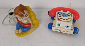 lot 157 image: Pair of Vintage Toys Fisher Price Chatter Telephone and 1958 Little Boy Blue Lamp