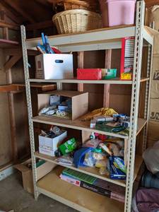 lot 186 image: Metal 5-Shelf Garage Storage Unit Plus All Miscellaneous Contents, Most is New