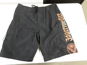 lot 2 image: New Jagermeister Black Board Shorts-Velcro side Pocket, Zipper Rear Pocket, Velcro & Tie Fly- Size M