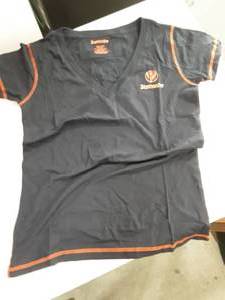 lot 52 image: NEW Black Jagermeister Ladies T-Shirt With Orange Top Stitching (Size ML)