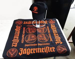 lot 152 image: NEW Jagermeister Black Bandana (26x26) & Black Cap, Embroidered, Adjustable