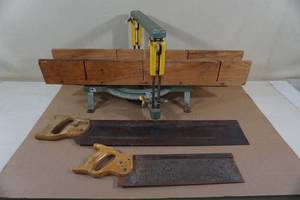 lot 180 image: Vintage Miter Box with Hand Saws - Disston, Superior