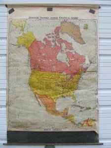 lot 29 image: Large Vintage Denoyer Geppert 1930s Pull-Down Map of North America