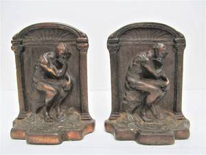 lot 36 image: Antique The Thinker Bookend Set