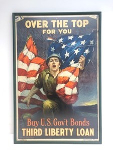 lot 3 image: Original WW1 War Bonds Poster - Over the Top for You