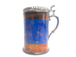 lot 4 image: Rare Original 18th Century Swedish Lustre Painted Beer Stein w1751 Silver Coin