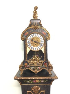 lot 6 image: Stunning Ornate Vintage Boulle Style Franz Hermle Clock wPedestal Stand