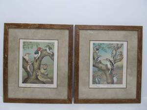 lot 84 image: 2 Framed Vintage Woodpecker Lithos