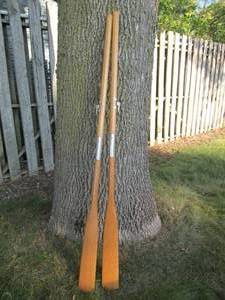 lot 105 image: Excellent Solid Wood 2-Piece Canoe PaddlesOars wOar Locks