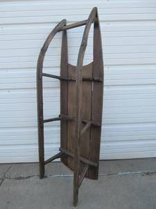 lot 109 image: LARGE Early Antique Wooden Snow Sled