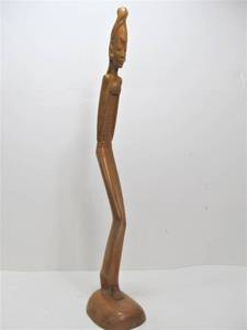 lot 147 image: Tall Signed Vintage Hand Carved Signed Figural Balinese Sculpture of a Woman